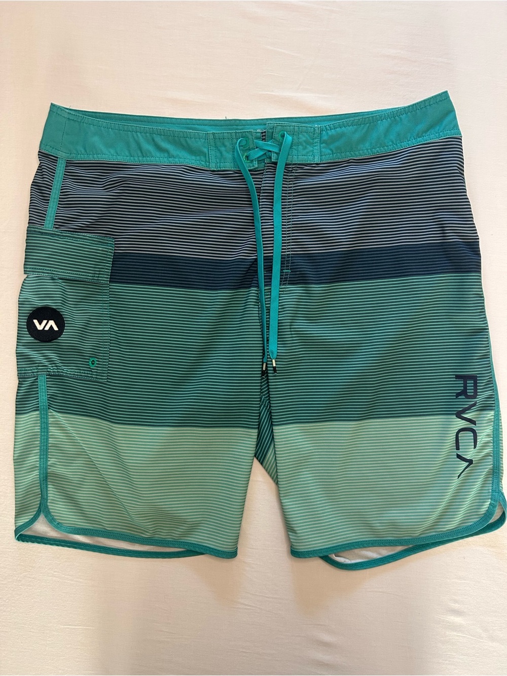 RVCA Men’s Teal & Navy Gradient Stripe Swim Board Shorts